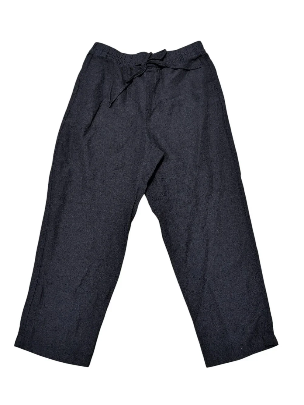 H&M Linen Blend Casual Black Pants Elastic waist Drawstring Size Small